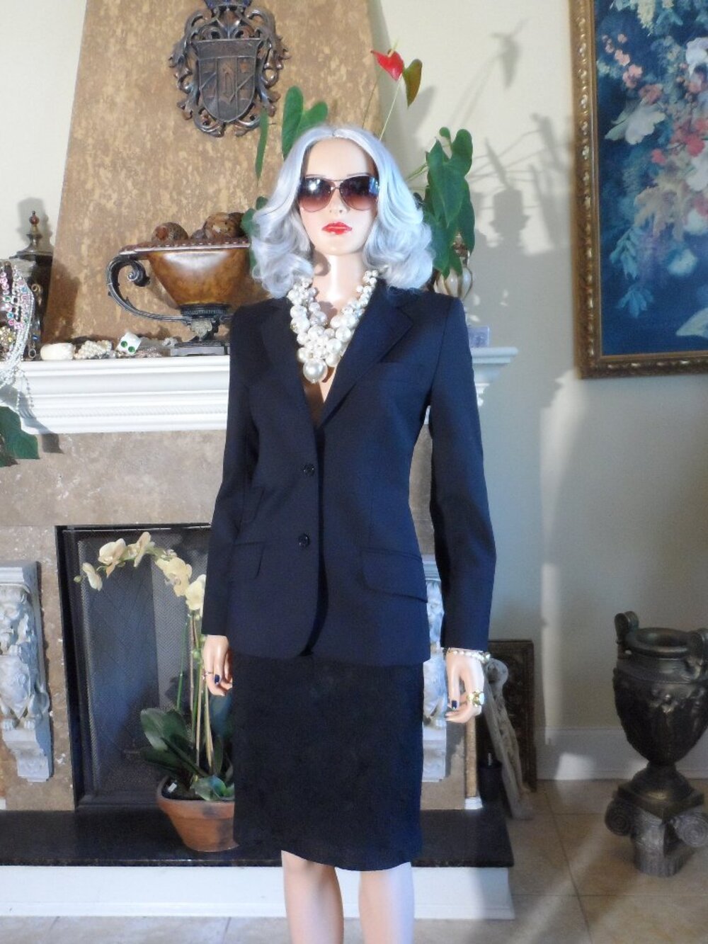 Dolce & Gabbana Black Lace Textured Pencil Skirt Set Size IT 42 & 44 US 6 & 8